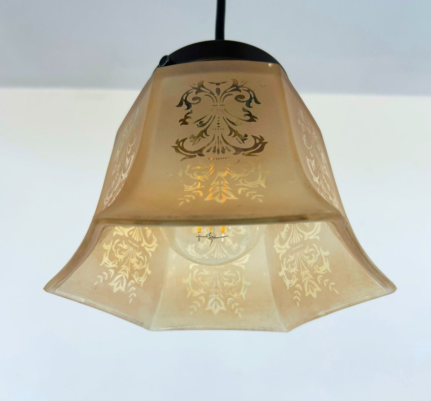 Heavy Vintage Amber Square Frosted Pendant