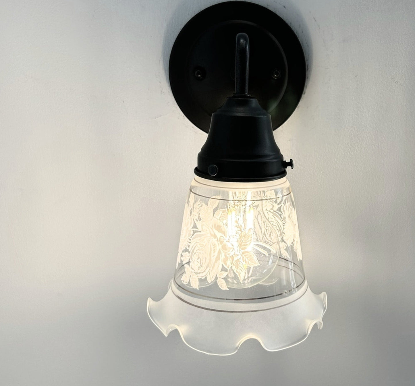 Rose Design Banded Frost and Clear Flare Wall Sconce
