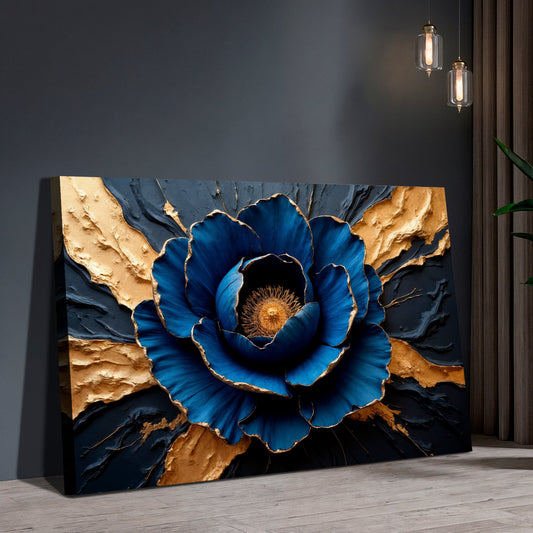 Sapphire Bloom Impasto Wall Art