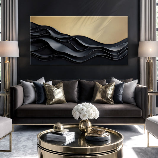 Black and Gold Minimalist Abstract Wall Art II