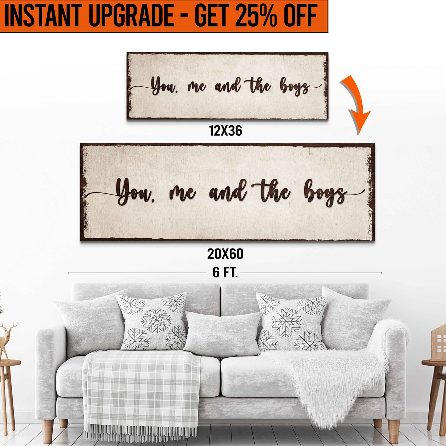 Upgrade Your 'You Me And The Boys' (Style 2) Canvas To 20x60 Inches