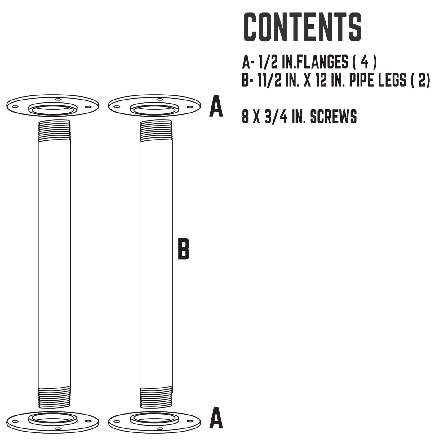 1 1/2 in. x 12 in. Round Flange Pipe Table Legs - 2 Pack