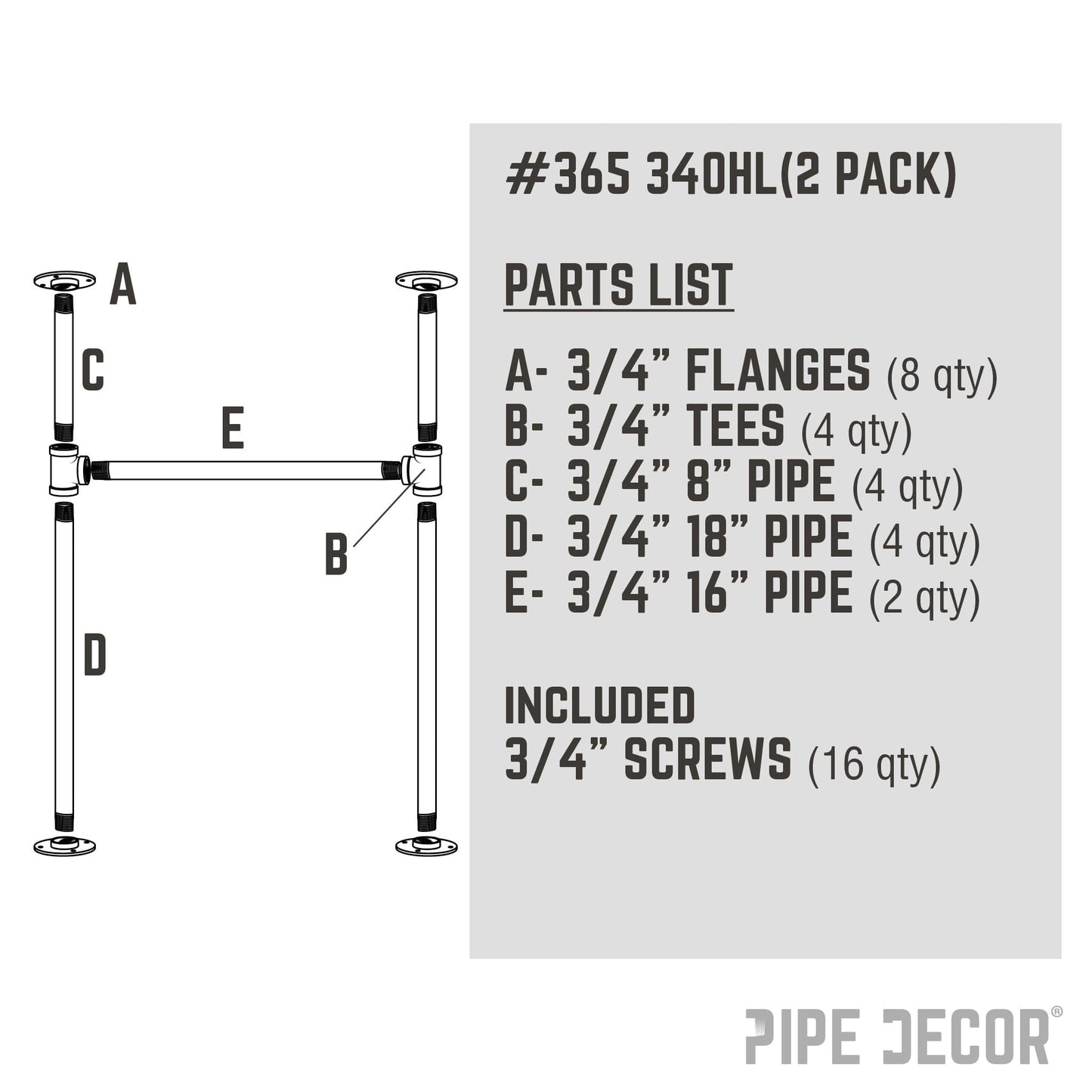 3/4 in. H Pipe Desk Legs - 2 Pack
