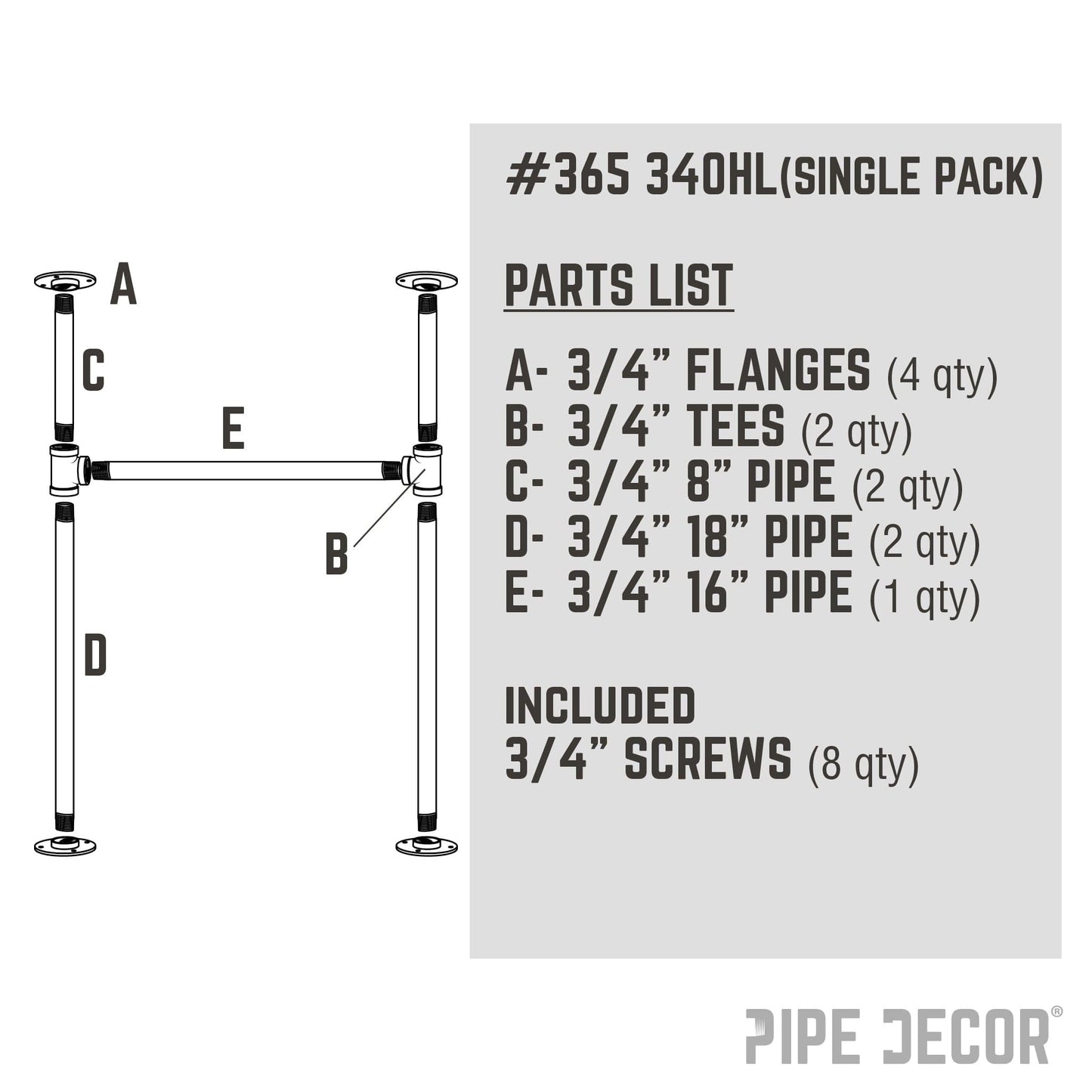 3/4 in. H Pipe Desk Main. Leg - 1 Leg