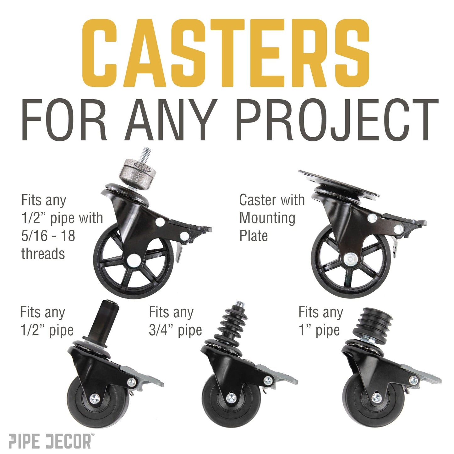 Mounted Swivel Caster Wheels for Wood Furniture with Locking Mechanism (4-Pack)