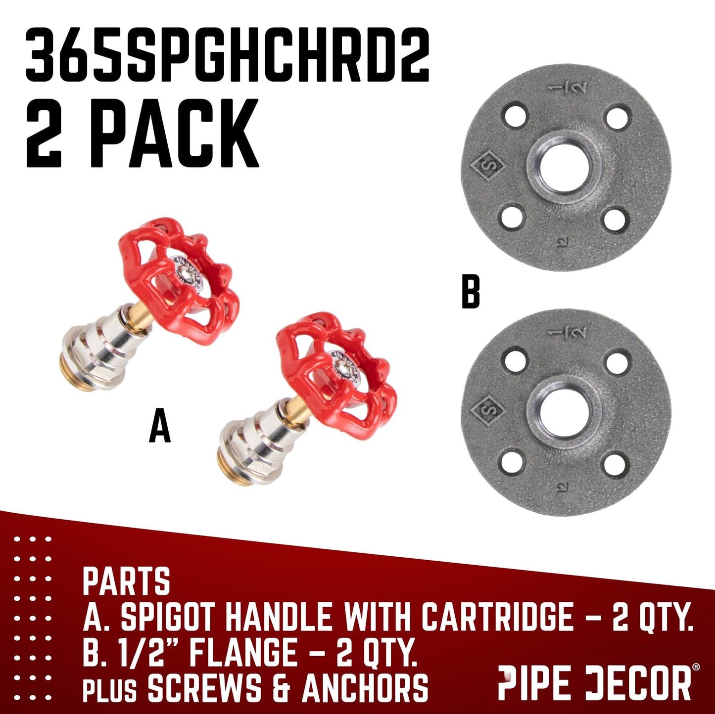 Red Industrial Spigot Wall Hook with Flange (2-Pack)