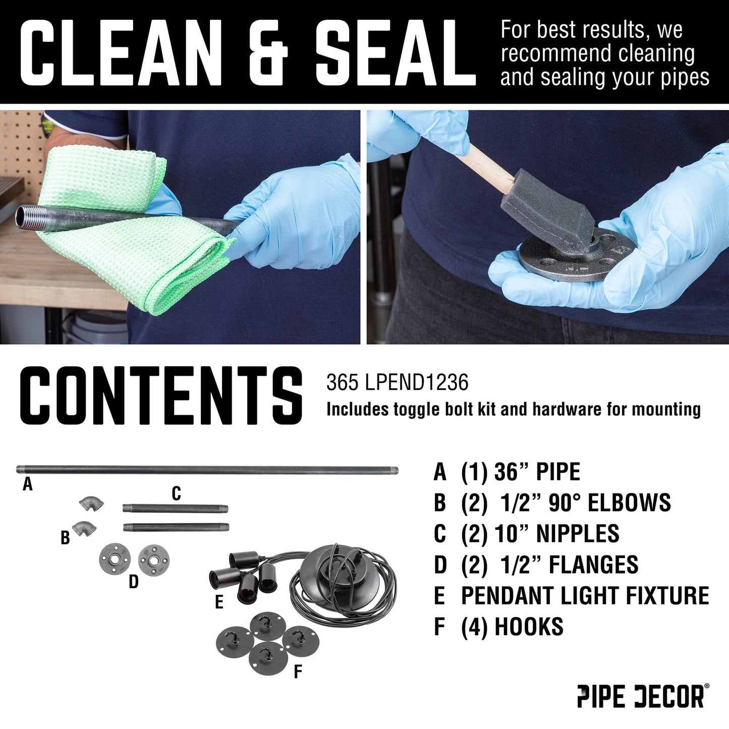 Black Spider Pendant Light Kit with Pipe Bar Hanging Accessory and 4 Adjustable Arms