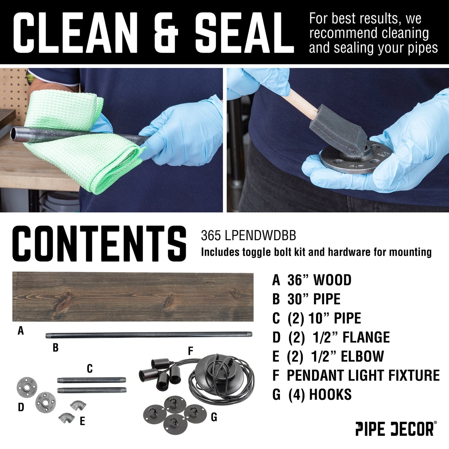 Black Spider Pendant Light Kit with Wood and Pipe Bar Hanging Accessory and 4 Adjustable Arms