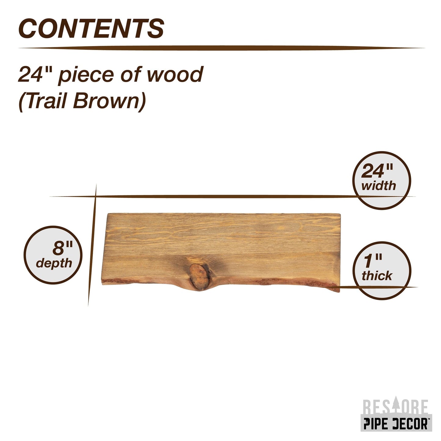 RESTORE Trail Brown 24 in. Live Edge Wood Shelf (Wood Only)