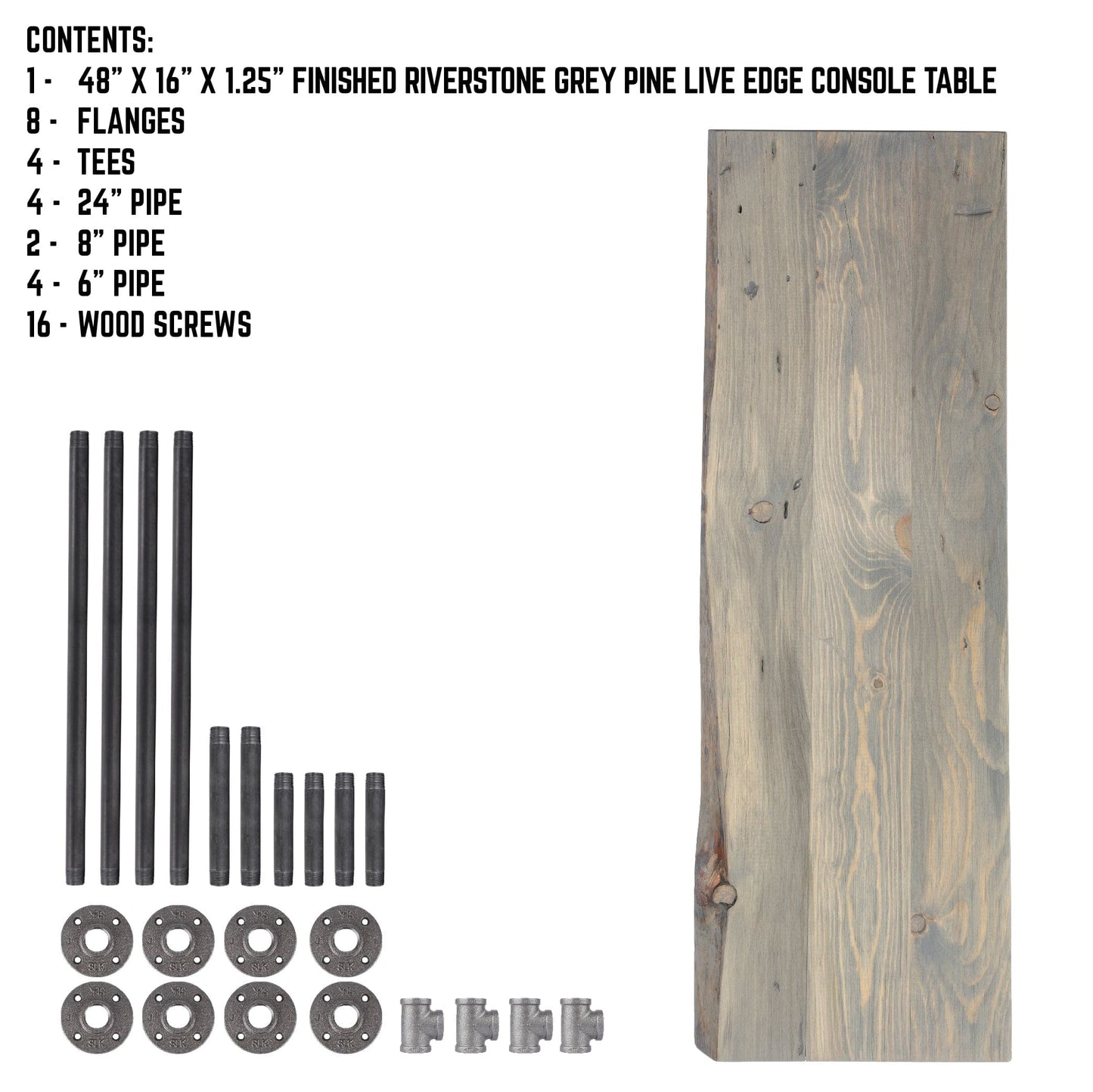 RESTORE Riverstone Grey Solid Live Edge Wood Console Table