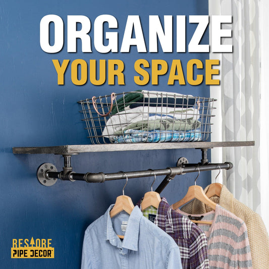 24 in. Wall Mounted Clothing Rack with Wood Shelf, Trail Brown