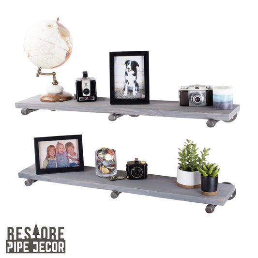 RESTORE Riverstone Grey 36 in. Shelves with Straight Brackets