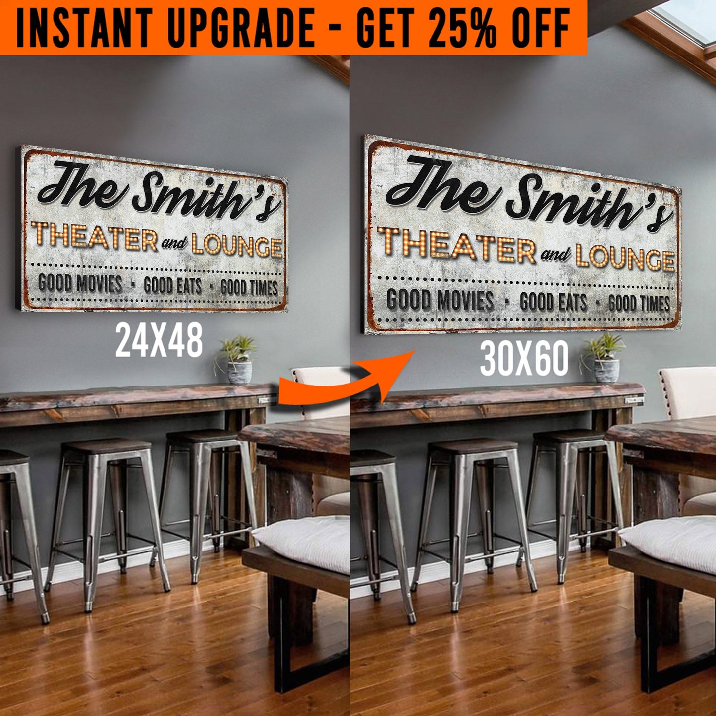 Upgrade Your 48x24 Inches 'Theater and Lounge' (Style 2) Canvas To 60x30 Inches