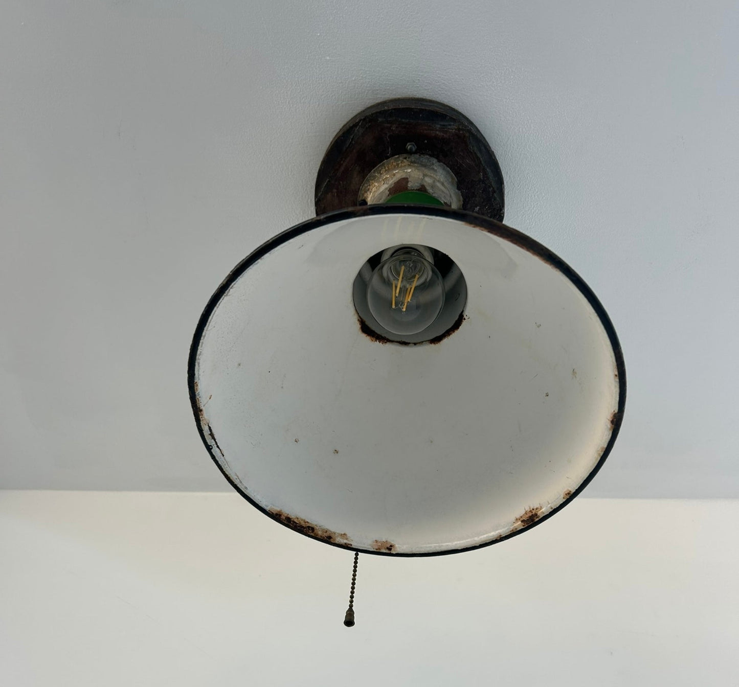 Original Vintage Rustic Industrial Green Enamel Gas Station Ceiling Light
