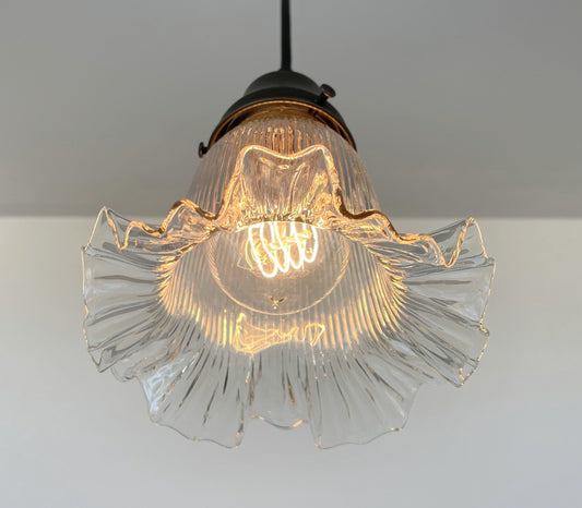 Delicate HOLOPHANE RUFFLE 1930's Antique Glass Pendant Light
