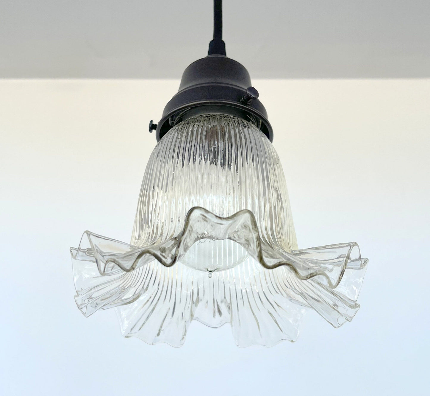 Delicate HOLOPHANE RUFFLE 1930's Antique Glass Pendant Light