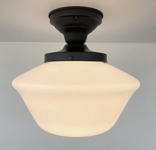 ELEGANT SCHOOLHOUSE Authentic Historical 1930's Antique Milk Glass Ceiling Light