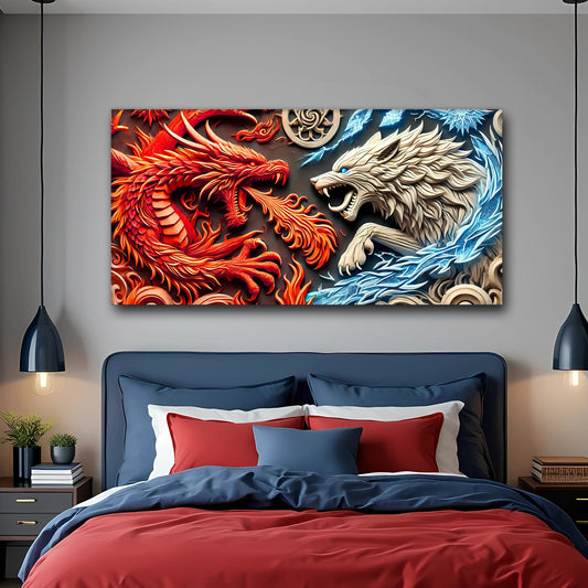 3D Dragon and Wolf Wall Art V