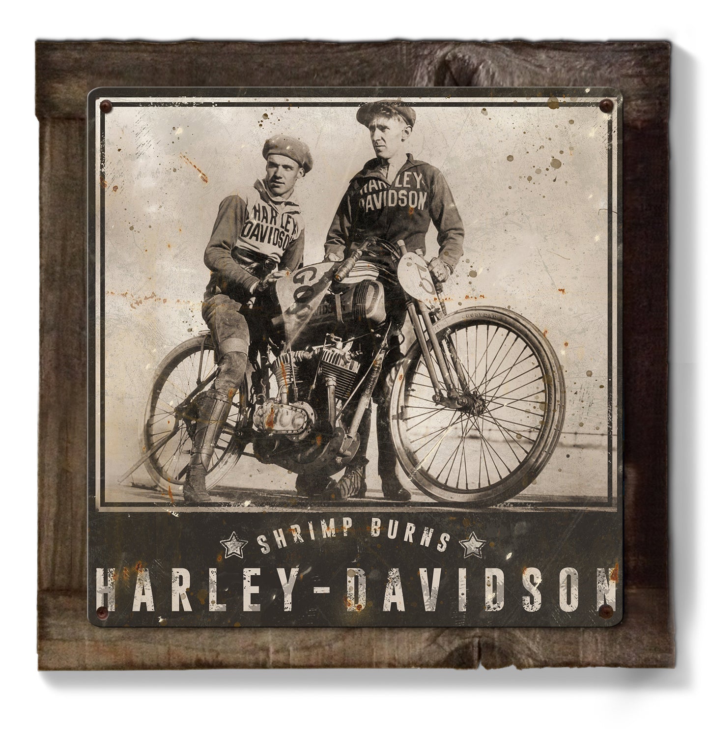 Harley Davidson Vintage Motorcycles Wall Art, Shrimp Burns, Wrecking Crew METAL Sign