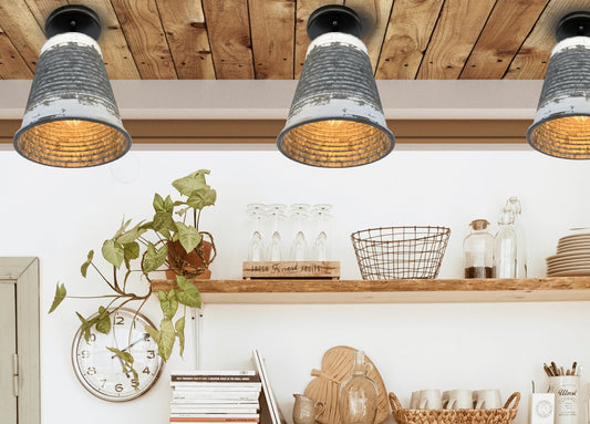 Distressed Large Corrugated Galvanized Barn Ceiling Light