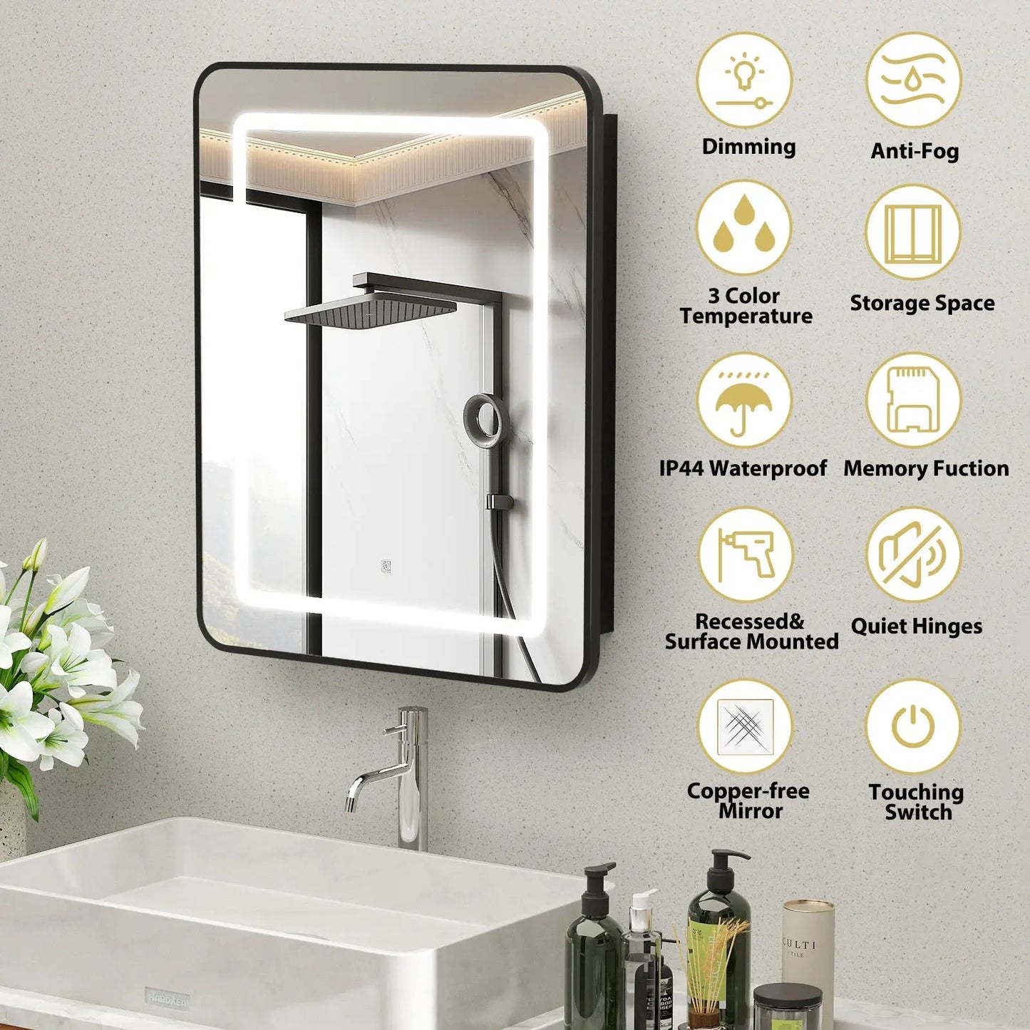 Hausvita Framed Recessed LED Light Bathroom Medicine Cabinet -small