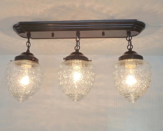 Antique Glass Ceiling Light Rectangular Chain Trio