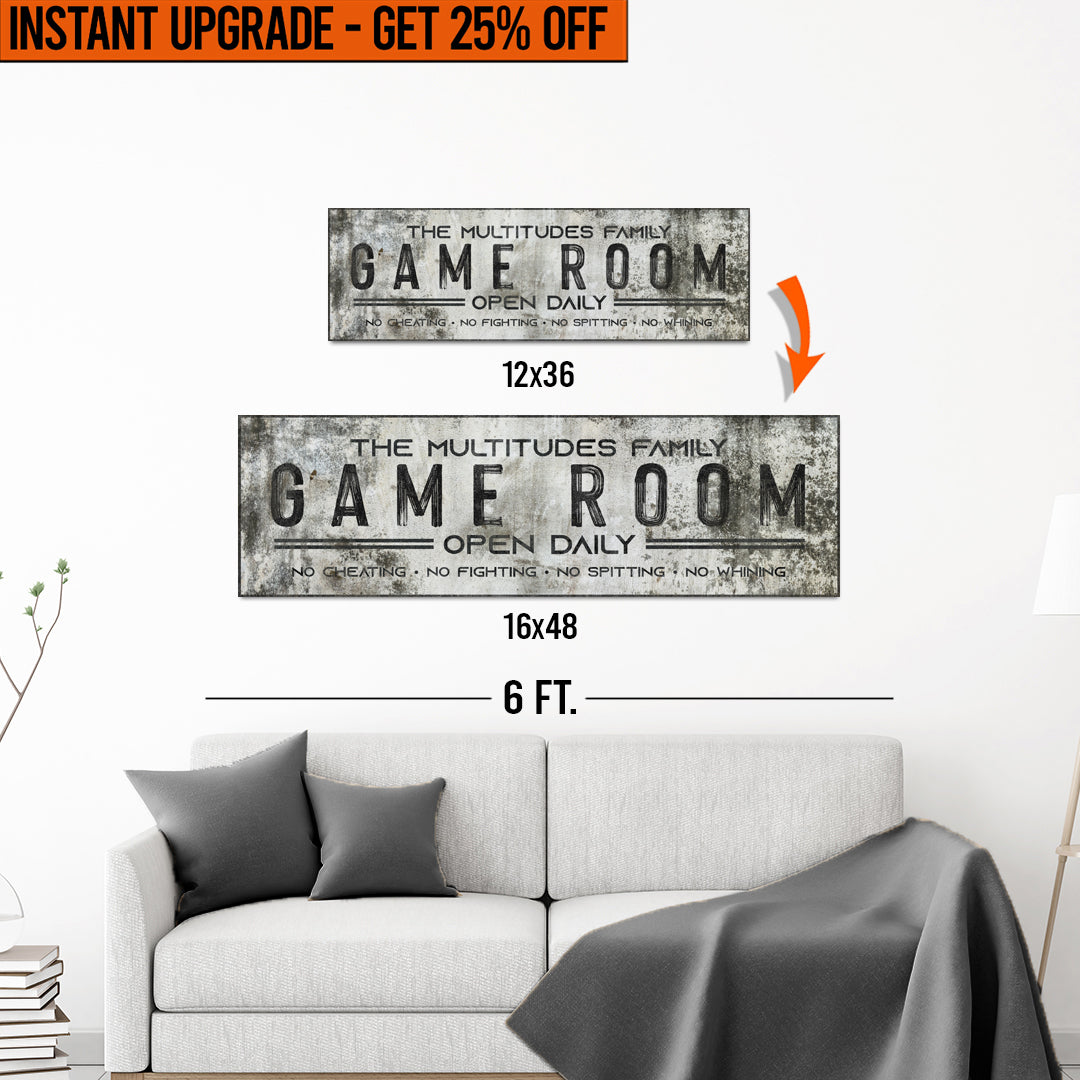 Upgrade Your 12x36 Inches (Style 2) 'Family Game Room' Canvas To 16x48 Inches