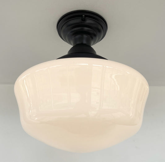 SCHOOLHOUSE Authentic Historical 1930's Antique Milk Glass Ceiling Light