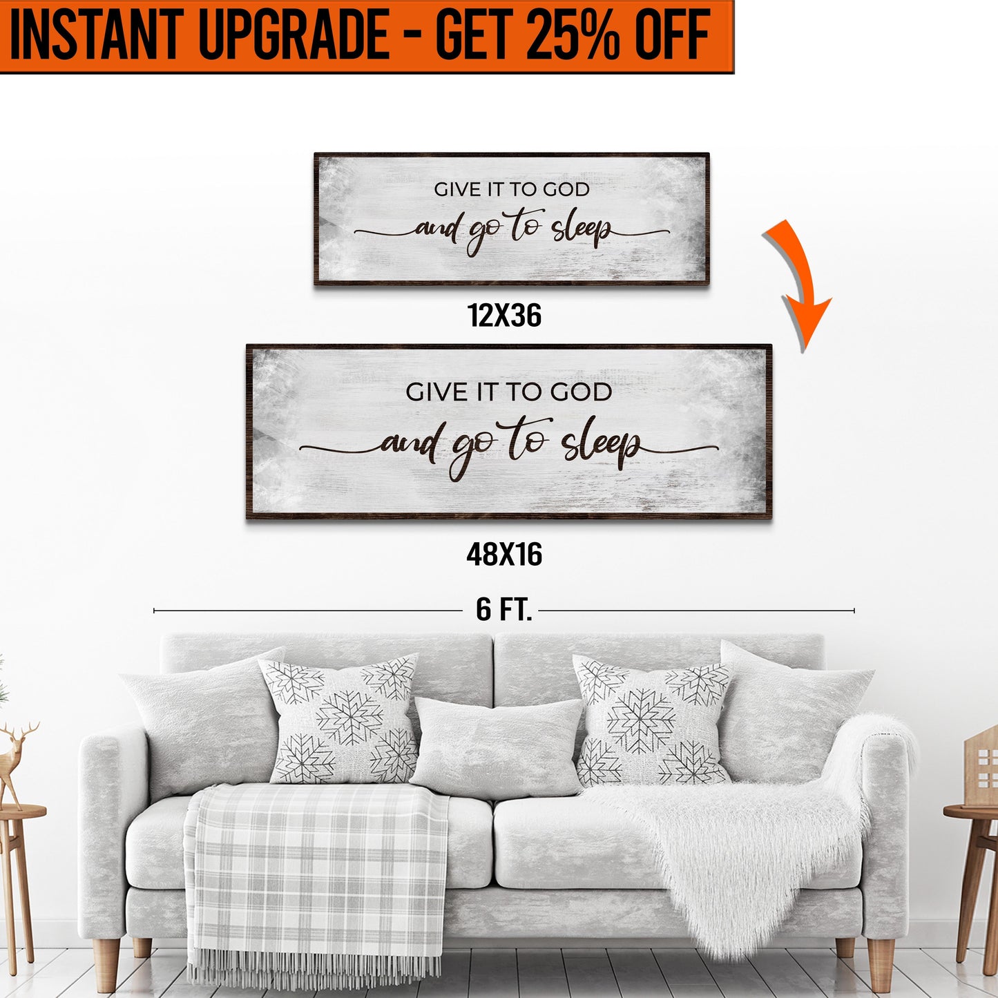 Upgrade Your 12x36 Inches (Style 2) 'GIVE IT TO GOD AND GO TO SLEEP CLASSIC' Canvas To 16x48 Inches