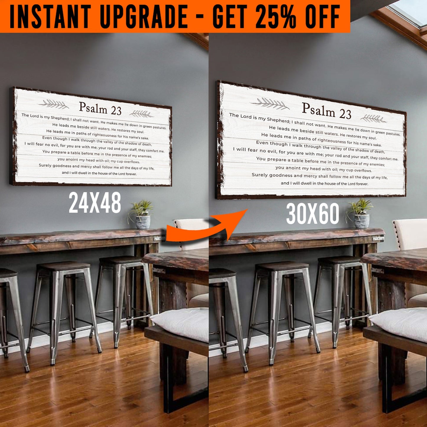 Upgrade Your 24x48 Inches 'Psalm 23 - The Lord Is My Shepherd' (Style 1) Canvas To 60x30 Inches