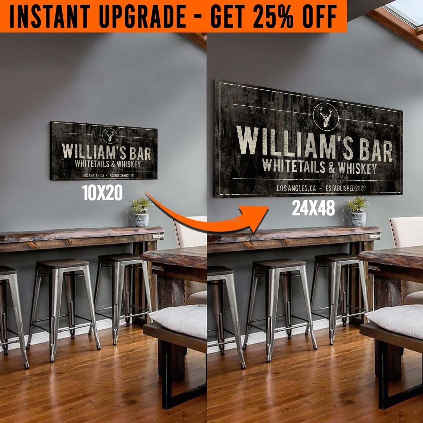 Upgrade Your 'Whitetails and Whiskey' (Style 3) Canvas To 24x48 Inches
