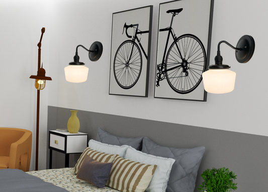 Small Schoolhouse Antique Milk Glass Wall Sconce Light