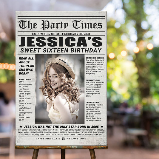 16th Birthday Newspaper Sign