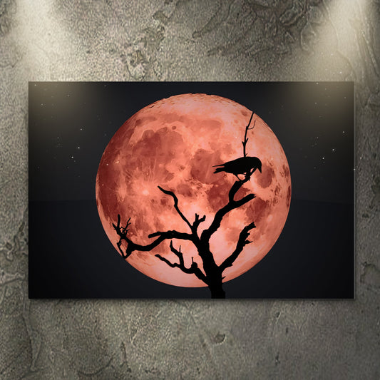 Crow And Blood Moon Canvas Wall Art