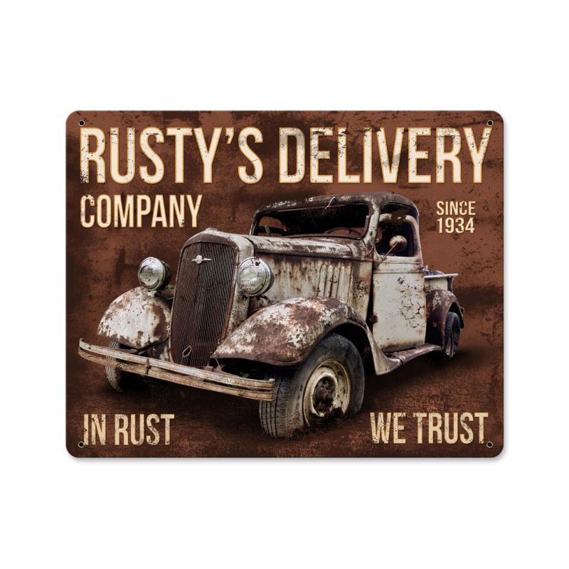 Rusty\'s Delivery Co. In Rust We Trust, Automotive, Metal Sign, 15 X 12 Inches