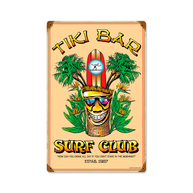 Tiki Bar, Bar and Alcohol, Vintage Metal Sign, 12 X 18 Inches