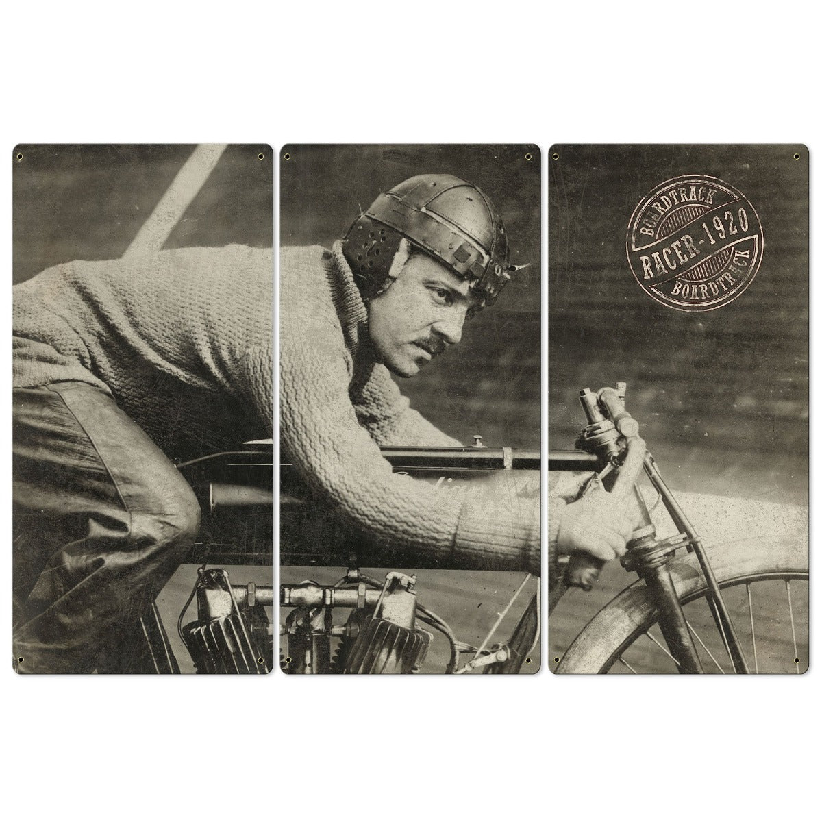 Board Track Racer, Vintage Motorcycle, METAL, Triptych, 3 Panel, On American Steel, Optional Barn Wood Frame, Wall Decor, Wall Art, 54"x36"