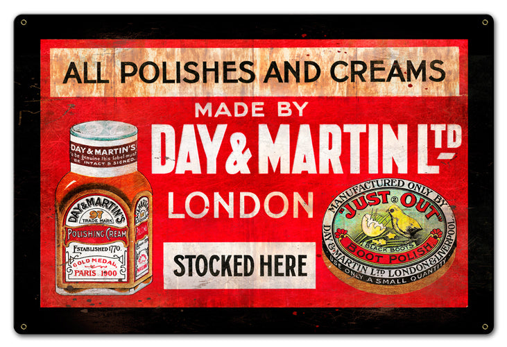 DAY AND MARTIN SHOE POLISH, Nostalgic, Vintage Metal Sign, 18 X 12 Inches