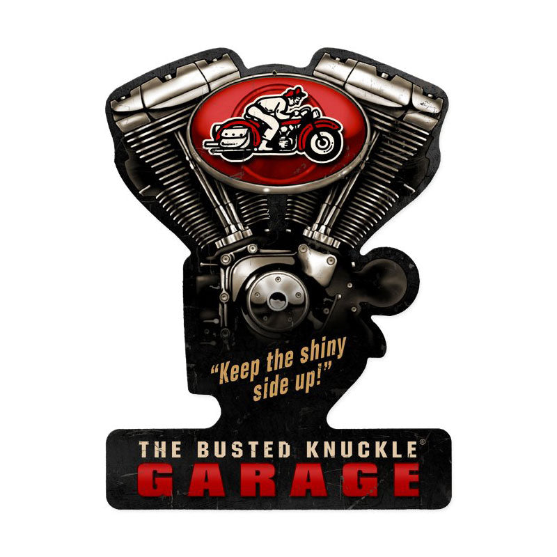 Busted Knuckle Garage, Automotive, V-Twin Metal Sign, 14 X 19 Inches