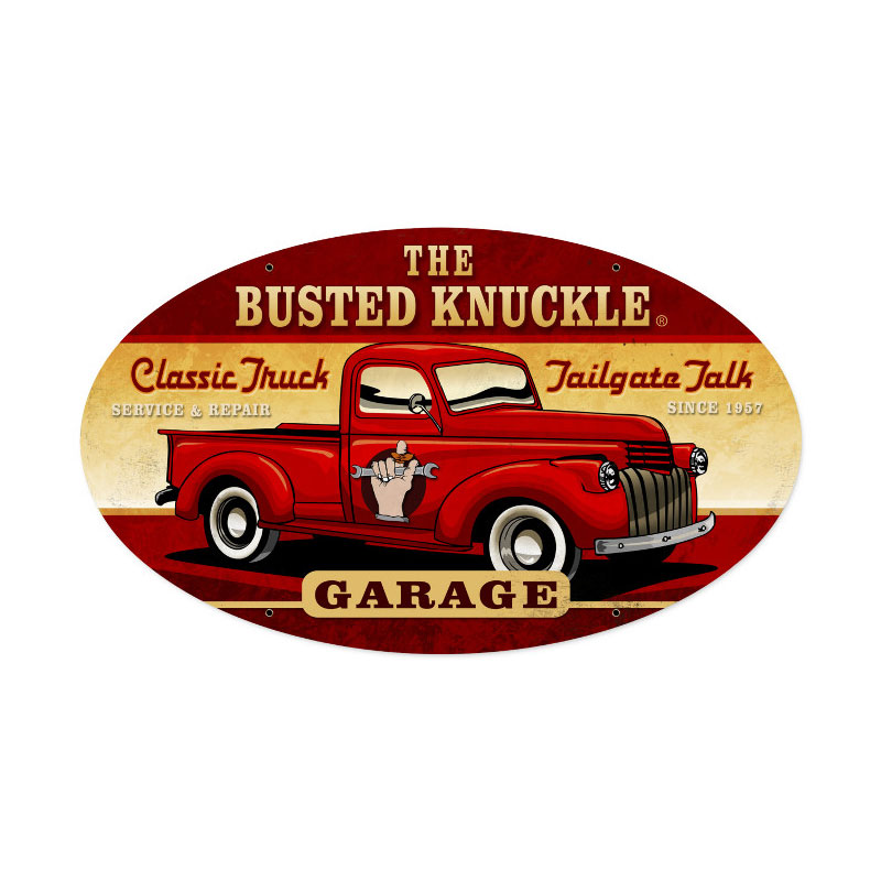 Old Truck, Automotive, Oval Metal Sign, 24 X 14 Inches