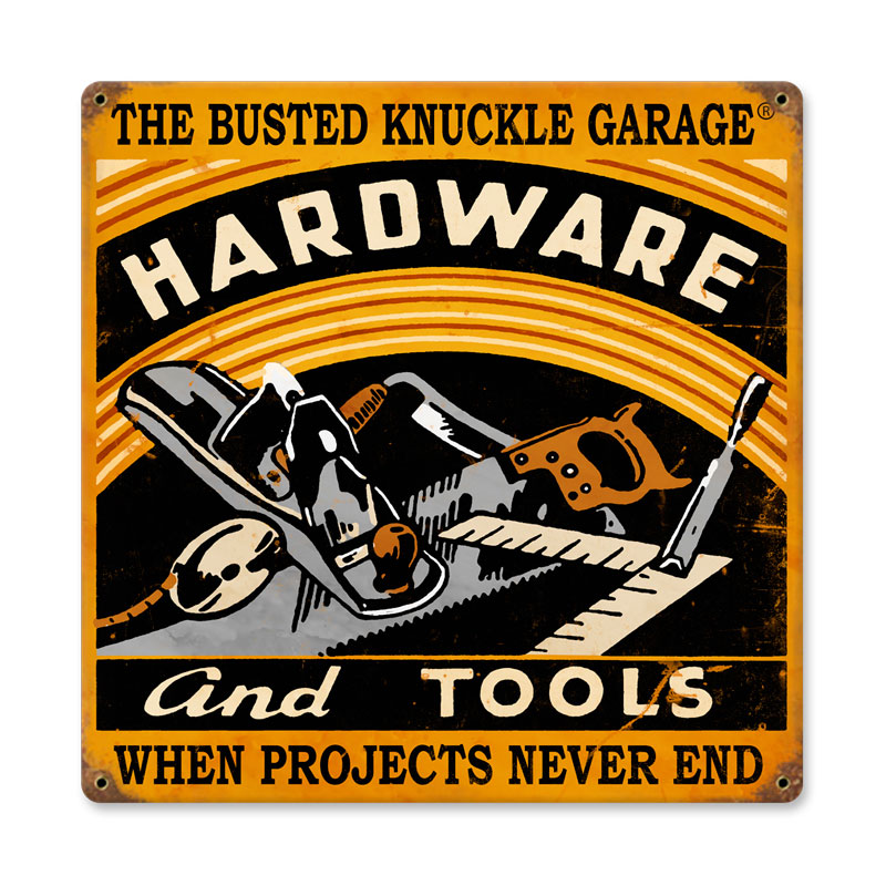 Hardware and Tools, Automotive, Vintage Metal Sign, 12 X 12 Inches