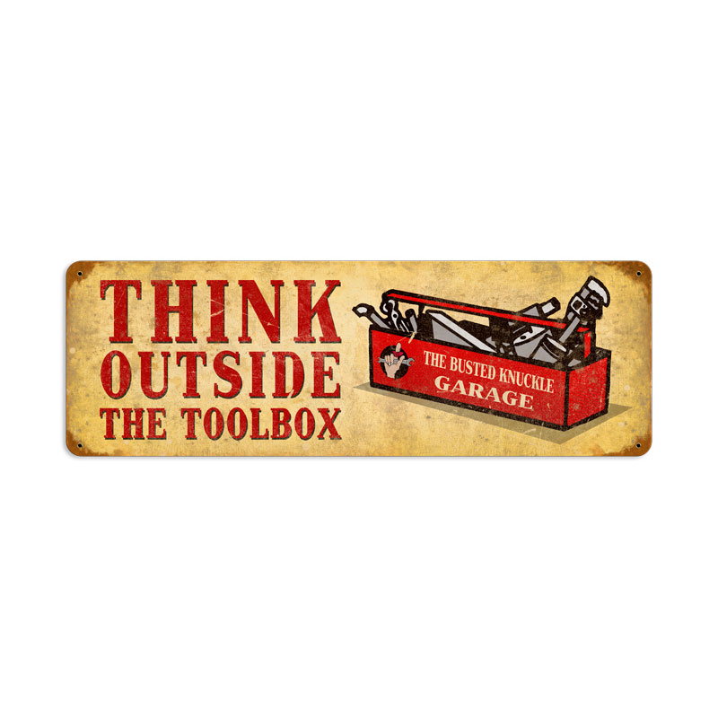 Outside the Toolbox, Automotive, Vintage Metal Sign, 24 X 8 Inches