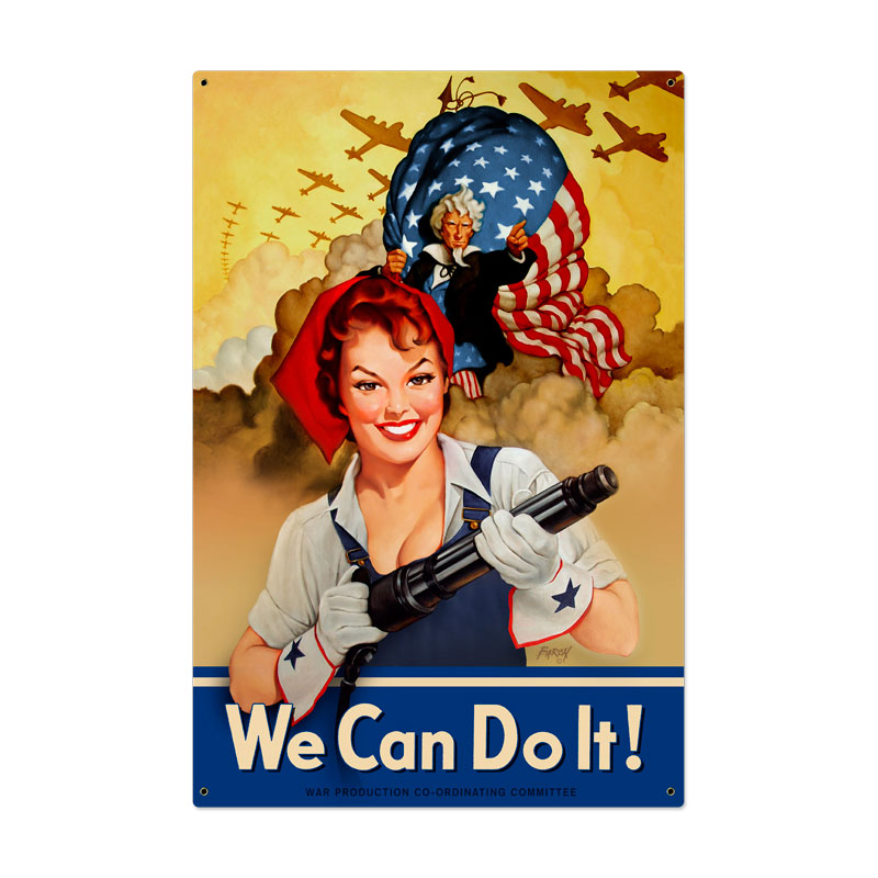 We Can Do It, Pinup Girls, Metal Sign, 36 X 24 Inches