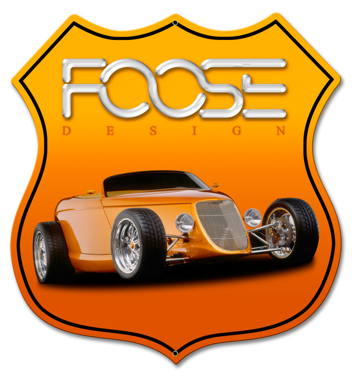 Foose Dragster Orange, Featured Artists/Chip Foose Signs, SATIN SHIELD METAL SIGN , 15 X 15 Inches