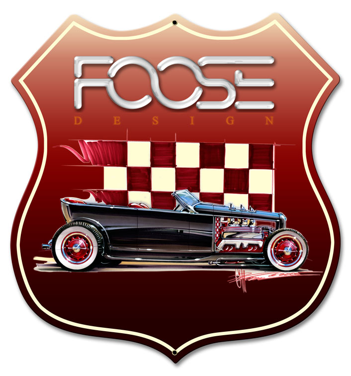 Foose Dragster Red, Featured Artists/Chip Foose Signs, SATIN SHIELD METAL SIGN , 15 X 15 Inches