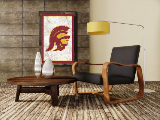 USC Trojans Wall Art, Rustic Metal Sign, Optional Rustic Wood Frame, College Teams, Mascots, and Sports