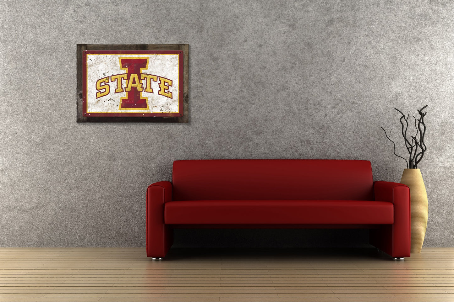 Iowa State Wall Art, NCAA Rustic Metal Sign, Optional Rustic Wood Frame, College Teams, Mascots, and Sports