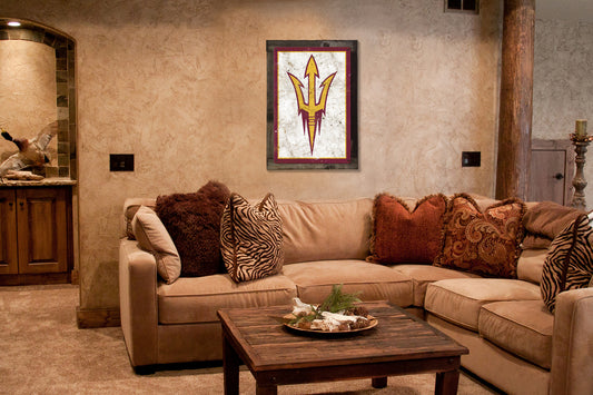 Arizona Sun Devils Wall Art, NCAA Rustic Metal Sign, Optional Rustic Wood Frame, College Teams, Mascots, and Sports