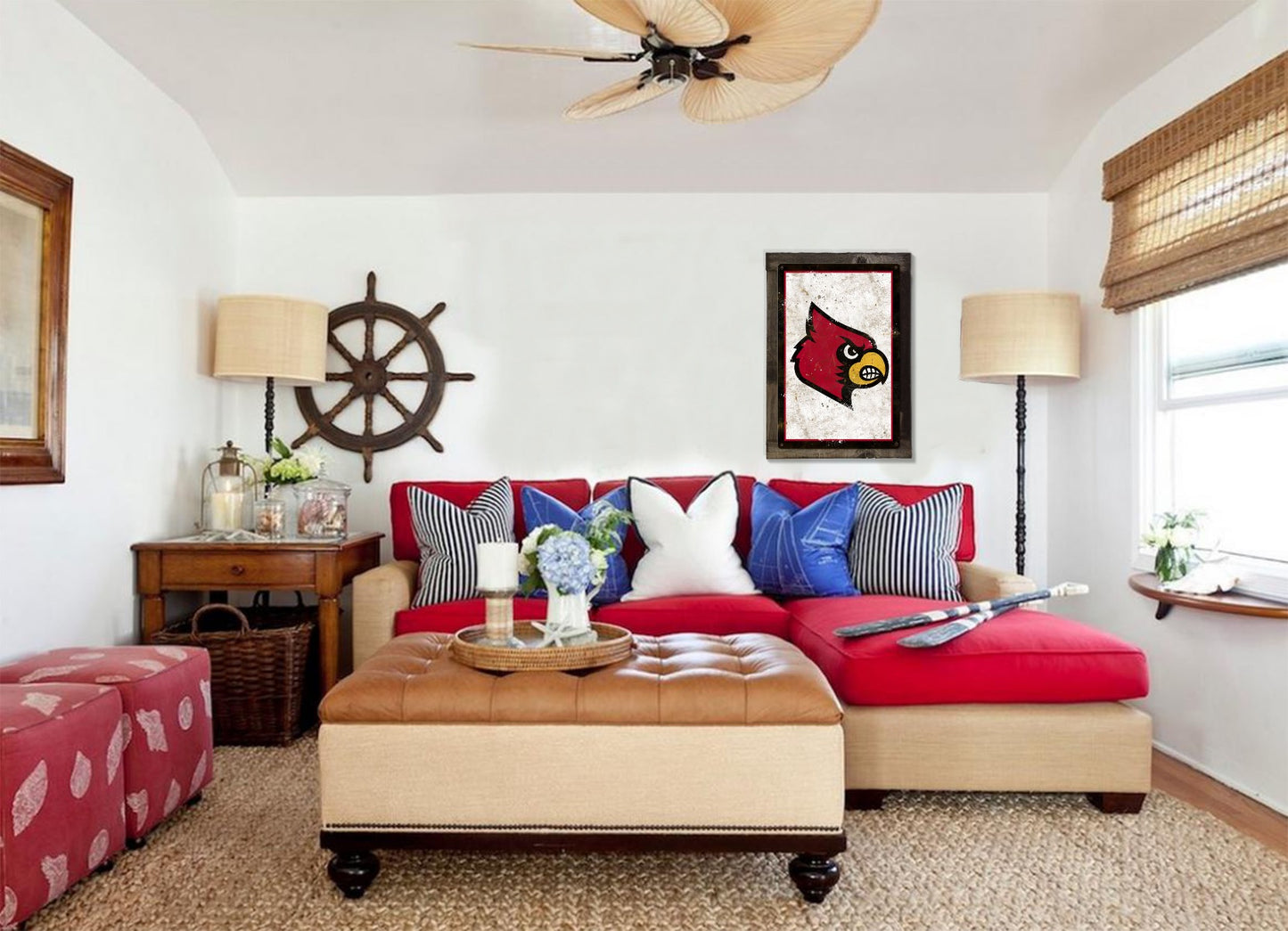 Cardinals Wall Art, NCAA Rustic Metal Sign, Optional Rustic Wood Frame, College Teams, Mascots, and Sports