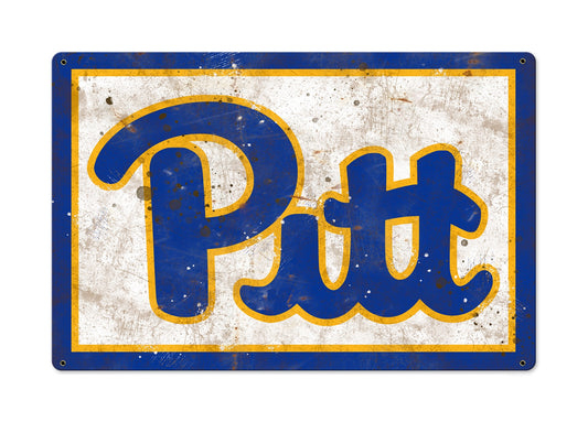 Pittsburg Panthers Wall Art, NCAA Rustic Metal Sign, Optional Rustic Wood Frame, College Teams, Mascots, and Sports